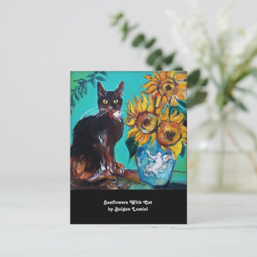 ZONNEN EN ZWARTE KAT IN BLAUW BLAUWGROEN-zomerpart Uitnodiging Briefkaart (Staand voorkant)