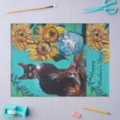 ZONNEN EN ZWARTE KAT IN BLAUWE BLAUWGROEN Moederda Tissuepapier (Craft)