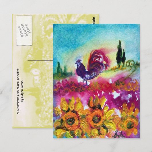 ZONNEN EN ZWARTE ROOSTER BRIEFKAART (Voorkant / Achterkant)