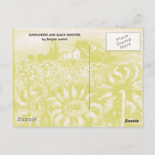 ZONNEN EN ZWARTE ROOSTER BRIEFKAART (Achterkant)