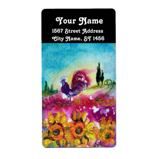 ZONNEN EN ZWARTE ROOSTER ETIKET (Voorkant)