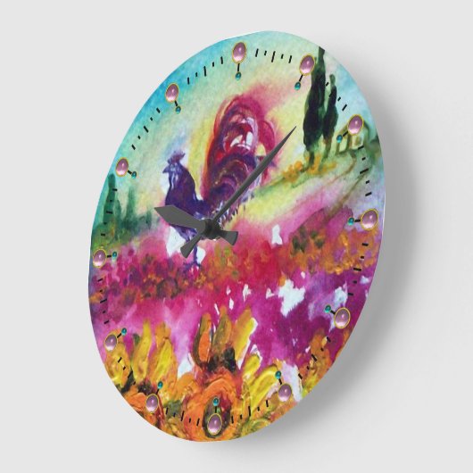 ZONNEN EN ZWARTE ROOSTER GROTE KLOK (Hoek)