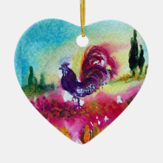 ZONNEN EN ZWARTE ROOSTER KERAMISCH ORNAMENT (Voorkant)