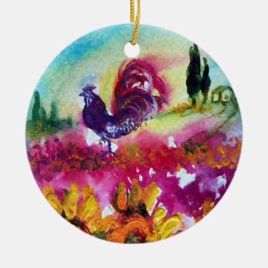 ZONNEN EN ZWARTE ROOSTER KERAMISCH ORNAMENT (Voorkant)