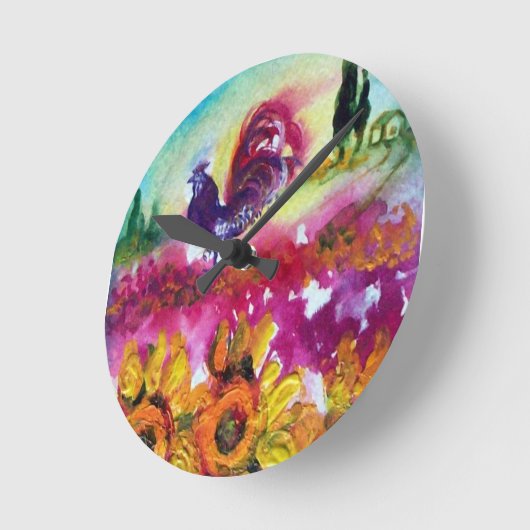 ZONNEN EN ZWARTE ROOSTER RONDE KLOK (Hoek)