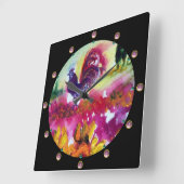 ZONNEN EN ZWARTE ROOSTER VIERKANTE KLOK (Hoek)