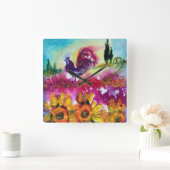 ZONNEN EN ZWARTE ROOSTER VIERKANTE KLOK (Huis)