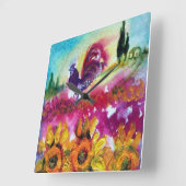 ZONNEN EN ZWARTE ROOSTER VIERKANTE KLOK (Hoek)