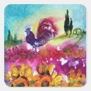 ZONNEN EN ZWARTE ROOSTER VIERKANTE STICKER