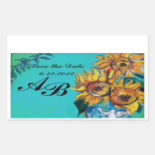 ZONNEN IN BLAUW BLAUWGROEN Opslaan Datum Monogram Rechthoekige Sticker