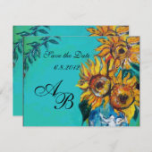 ZONNEN IN BLAUWE TURQUOÏE SUMMER-MONOGRAM KAART (Voorkant / Achterkant)