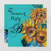 ZONNEN IN BLAUWE TURQUOÏE SUMMER-MONOGRAM KAART (Voorkant / Achterkant)