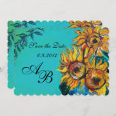 ZONNEN IN BLAUWE TURQUOÏE SUMMER-MONOGRAM KAART (Voorkant / Achterkant)