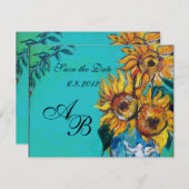 ZONNEN IN BLAUWE TURQUOÏE SUMMER-MONOGRAM KAART (Voorkant / Achterkant)