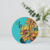 ZONNEN IN BLAUWE TURQUOÏE SUMMER-MONOGRAM KAART (Staand voorkant)