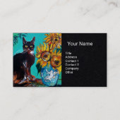 ZONNEN MET CAT IN BLUE Monogram zwart papier Visitekaartje (Voorkant)