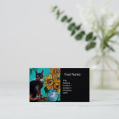 ZONNEN MET CAT IN BLUE Monogram zwart papier Visitekaartje (Staand voorkant)