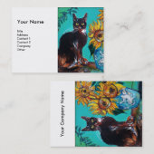 ZONNEN MET ZWARTE CAT-geel Aqua Blue Visitekaartje (Voorkant / Achterkant)