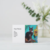 ZONNEN MET ZWARTE CAT-geel Aqua Blue Visitekaartje (Staand voorkant)
