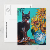 ZONNEN MET ZWARTE KAT IN BLAUWE TURQUOÏE BRIEFKAART (Voorkant / Achterkant)