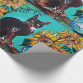 ZONNEN MET ZWARTE KAT IN BLAUWE TURQUOÏE CADEAUPAPIER (Hoek)