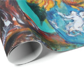 ZONNEN MET ZWARTE KAT IN BLAUWE TURQUOÏE CADEAUPAPIER (Rol Hoek)