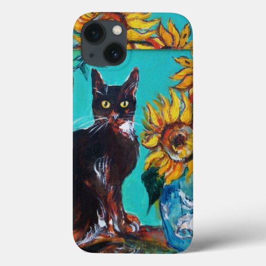 ZONNEN MET ZWARTE KAT IN BLAUWE TURQUOÏE Case-Mate iPhone CASE (Achterkant)