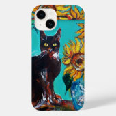 ZONNEN MET ZWARTE KAT IN BLAUWE TURQUOÏE Case-Mate iPhone CASE (Achterkant)