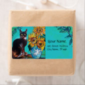 ZONNEN MET ZWARTE KAT IN BLAUWE TURQUOÏE ETIKET (Insitu)