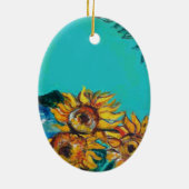 ZONNEN MET ZWARTE KAT IN BLAUWE TURQUOÏE KERAMISCH ORNAMENT (Achterkant)