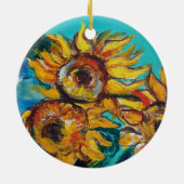 ZONNEN MET ZWARTE KAT IN BLAUWE TURQUOÏE KERAMISCH ORNAMENT (Achterkant)