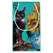 ZONNEN MET ZWARTE KAT IN BLAUWE TURQUOÏE KLEIN CADEAUZAKJE (Achterkant)