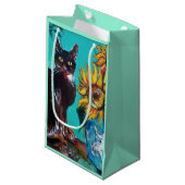 ZONNEN MET ZWARTE KAT IN BLAUWE TURQUOÏE KLEIN CADEAUZAKJE (Voorkant Gekanteld)
