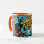 ZONNEN MET ZWARTE KAT IN BLAUWE TURQUOÏE MOK (Voorkant links)