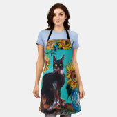 ZONNEN MET ZWARTE KAT IN BLAUWE TURQUOÏE SCHORT (Gedragen)