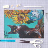 ZONNEN MET ZWARTE KAT IN BLAUWE TURQUOÏE TISSUEPAPIER (Craft)