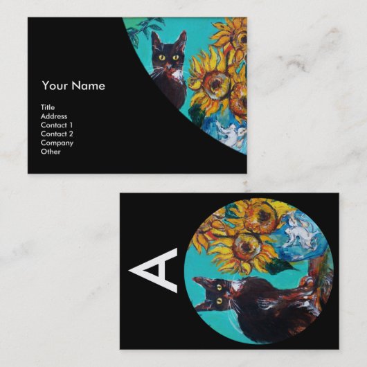 ZONNEN MET ZWARTE KATTE MONOGRAM Blue Yellow Visitekaartje (Voorkant / Achterkant)