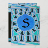 ZONNEN MONOGRAM,helder blauw turkoois zwart wit Kaart (Voorkant / Achterkant)