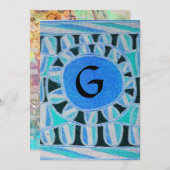 ZONNEN MONOGRAM,helder blauw turkoois zwart wit Kaart (Voorkant / Achterkant)