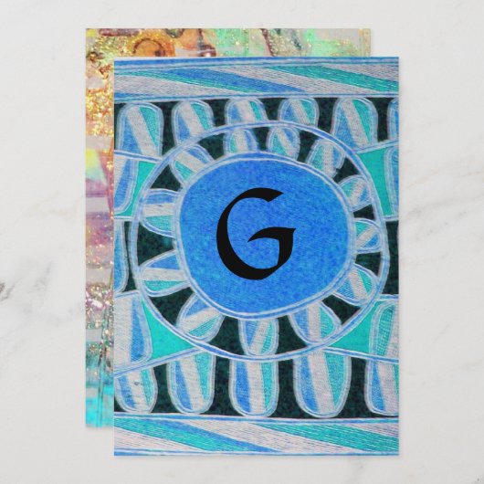 ZONNEN MONOGRAM,helder blauw turkoois zwart wit Kaart (Voorkant / Achterkant)