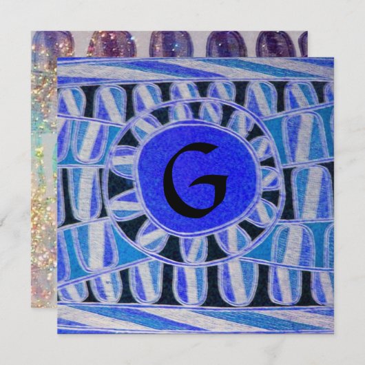 ZONNEN MONOGRAM,helder blauw turquoise zwart wit Kaart (Voorkant / Achterkant)