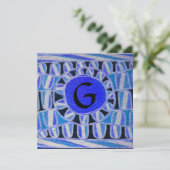 ZONNEN MONOGRAM,helder blauw turquoise zwart wit Kaart (Staand voorkant)