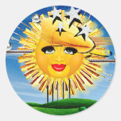 ZONNEN! SUNSHINE! ZONNIGE GOLFDAG! RONDE STICKER (Voorkant)
