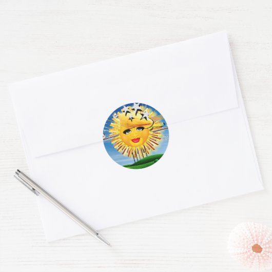 ZONNEN! SUNSHINE! ZONNIGE GOLFDAG! RONDE STICKER (Envelop)