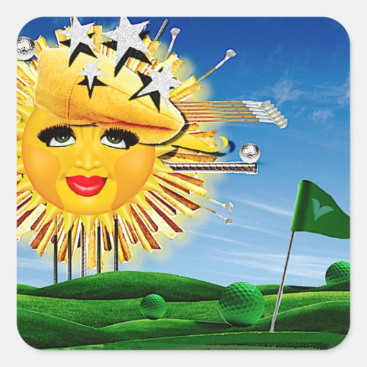 ZONNEN! SUNSHINE! ZONNIGE GOLFDAG! VIERKANTE STICKER (Voorkant)