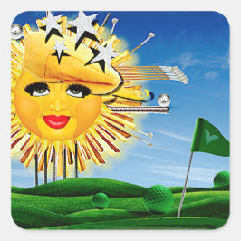 ZONNEN! SUNSHINE! ZONNIGE GOLFDAG! VIERKANTE STICKER