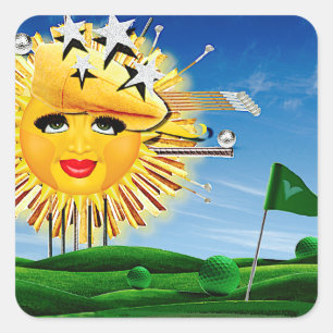 ZONNEN! SUNSHINE! ZONNIGE GOLFDAG! VIERKANTE STICKER