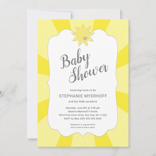 Zonneneutraal baby shower, geel grijs kaart (Voorkant)