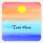 Zonneon op oceaan waterverf Abstracte kunst, DIY-t Vierkante Sticker (Voorkant)