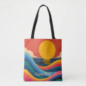 Zonneondergang Golven Abstract Bauhaus Aangepaste Tote Bag (Voorkant)